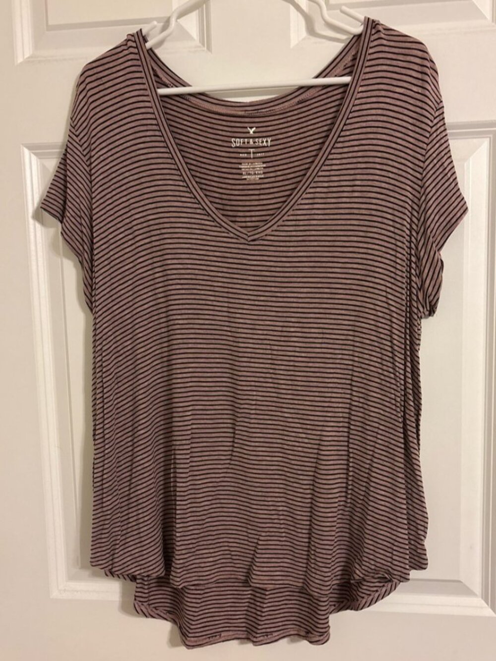 Outfitters Mauve and Black Striped V-Neck Tee - Picture 1 of 2
